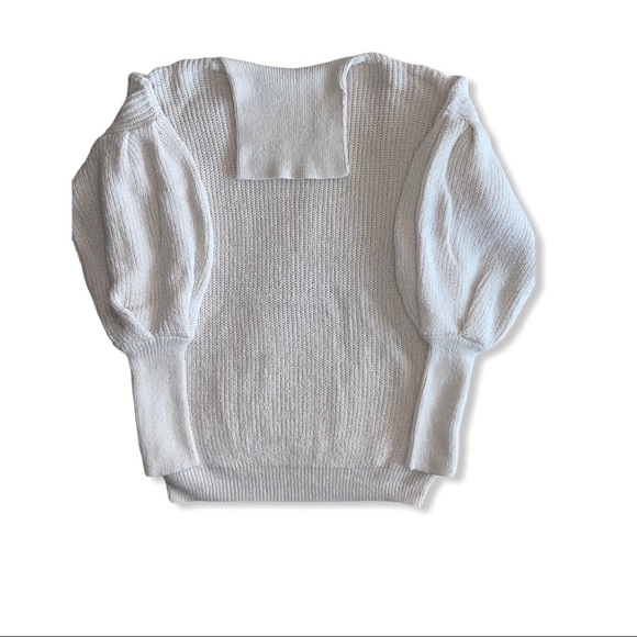 Chic White Knit Lantern Sleeve Turtleneck Sweater - Picture 4 of 5